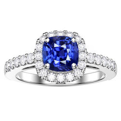 Saphir Halo Verlobungsring 3.50 Karat Kissen & runde Aus der Erde Abgebauter Natürlicher Diamanten