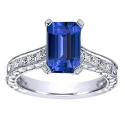 Saphir-Verlobungsring mit Prinzessinnen-Aus der Erde Abgebauter Natürlicher Diamant-Akzenten 3,50 Karat