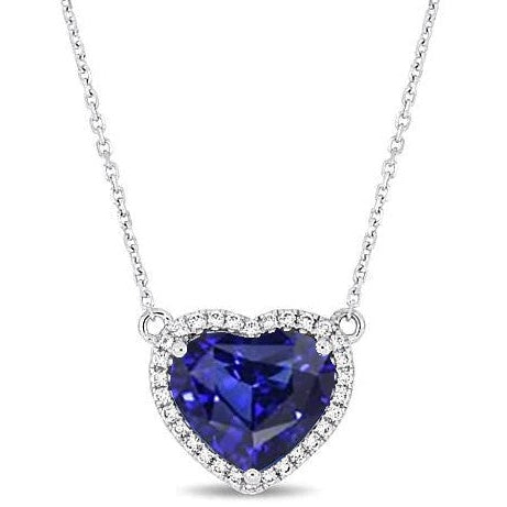 Saphir-blauer Herz-Diamant-Halo-Hundeohr-Anhänger 2 Karat