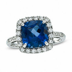 Saphir im Kissenschliff mit Aus der Erde Abgebauter Natürlicher Diamant-Ehering 3 ct. Weißgold 14K