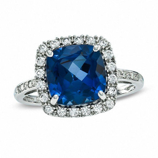 Saphir im Kissenschliff mit Diamant-Ehering 3 ct. Weißgold 14K - harrychadent.de