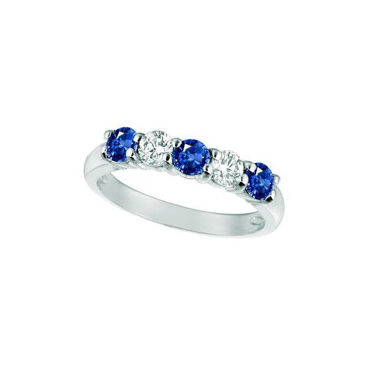 Saphir und Aus der Erde Abgebauter Natürlicher Diamant 5 Steine Eternity Band 1,50 Karat Weißgold 14K
