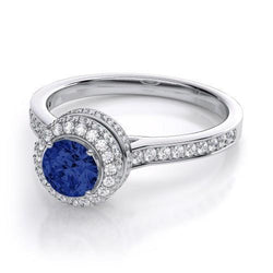 Saphir und Aus der Erde Abgebauter Natürlicher Diamant Ehering Schmuck Gold Weiß 3 Karat Rundschliff