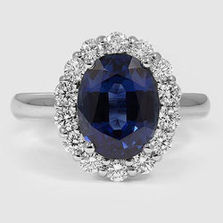 Saphir und Aus der Erde Abgebauter Natürlicher Diamanten 8.50 Karat Ehering Weißgold 14K