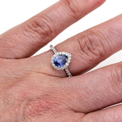 Schöne Birnenform Sri Lanka Blauer Saphir-Aus der Erde Abgebauter Natürlicher Diamant-Ring Gold 2 Ct