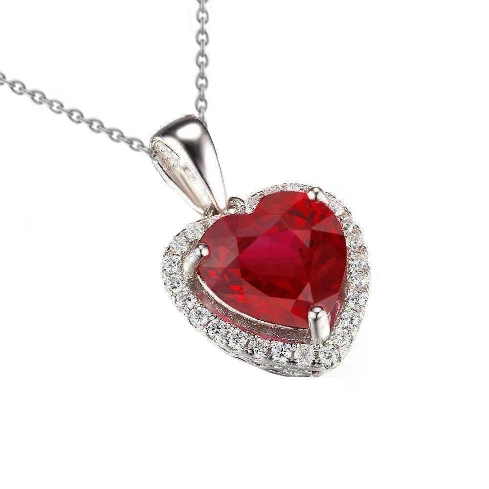 Schöne rote Halskette mit Rubin und Diamant im Herzschliff Gold 14K - harrychadent.de