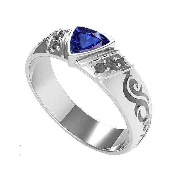 Schwarzer Diamant Ring Lünette Set Blauer Saphir Antik-Stil 1.50 Karat - harrychadent.de