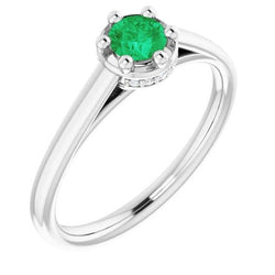 Sechs Zinken runder grüner Smaragd-Diamant-Ring 1,25 Karat Weißgold 14K