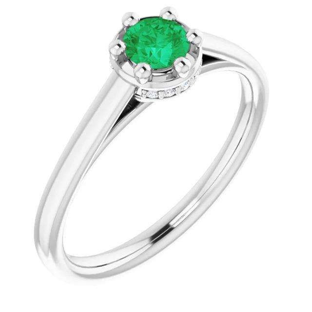 Sechs Zinken runder grüner Smaragd-Diamant-Ring 1,25 Karat Weißgold 14K - harrychadent.de