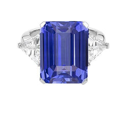 Smaragd 3 Stein Ceylon Saphir Ring mit Trillion Aus der Erde Abgebauter Natürlicher Diamanten 3,50 Karat