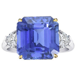 Smaragd 3 Stein Aus der Erde Abgebauter Natürlicher Diamant Ring Blauer Saphir 5 Karat Zweifarbiges Gold