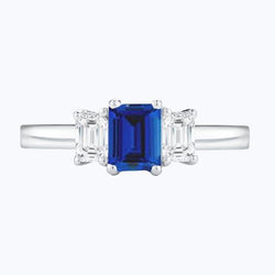Smaragd 3 Stein Ring 2 Karat Blauer Saphir & Aus der Erde Abgebauter Natürlicher Diamant Schmuck Gold 14K