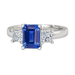 Smaragd 3 Stein Ring Ceylon Saphir & Prinzessin Aus der Erde Abgebauter Natürlicher Diamanten 1.75 Karat