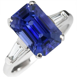 Smaragd 3 Steine Ring Srilankan Saphir 4,50 Karat Konische Baguettes