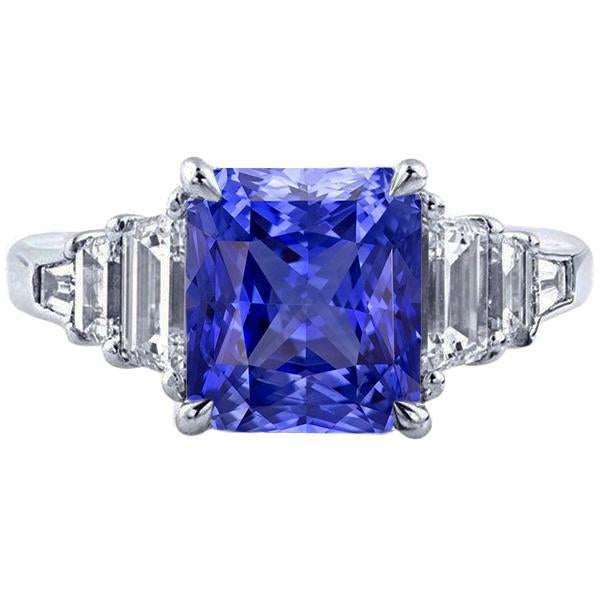 Smaragd & Baguette Diamant Blauer Saphir Jubiläumsring Neu 4 Karat - harrychadent.de