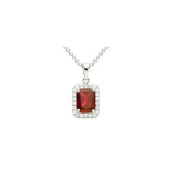 Smaragd Cut Rubin & Aus der Erde Abgebauter Natürlicher Diamant Halskette Anhänger Weißgold 14K 4,40 Karat