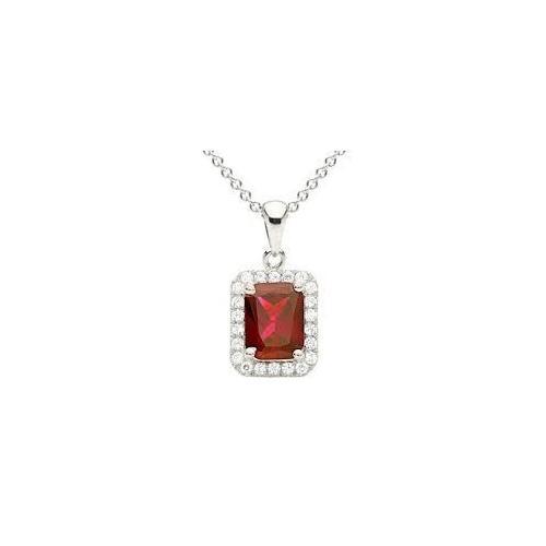 Radiant Cut Rubin & Diamant Halskette Anhänger Weißgold 14K 4,40 Karat - harrychadent.de