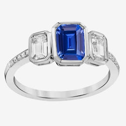 Smaragd Aus der Erde Abgebauter Natürlicher Diamant Lünette Set Blauer Saphir Ring 3 Steine Stil 2,50 Karat