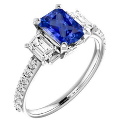 Smaragd Aus der Erde Abgebauter Natürlicher Diamant Radiant Blue Saphir Ring 3 Karat Weißgold 14K