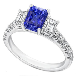 Smaragd Aus der Erde Abgebauter Natürlicher Diamant Radiant Ceylon Saphir Ring mit Akzenten 3 Karat