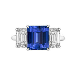 Smaragd Drei Stein Blauer Saphir Ring 3 Karat Goldschmuck