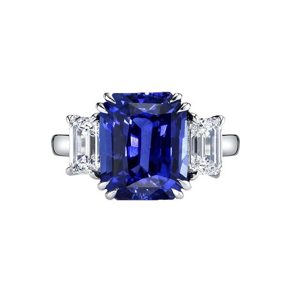 Smaragd Drei Steinblau Saphir Ring 3,50 Karat Damenschmuck