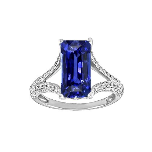 Strahlender Edelstein Blauer Saphir Ring 4,50 Karat Weißgold Split Shank - harrychadent.de