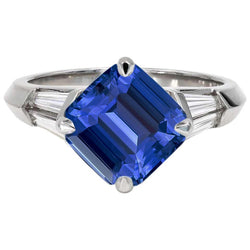 Smaragd-Edelstein-Ring Ceylon-Saphir 6 Karat konischer Baguette-Aus der Erde Abgebauter Natürlicher Diamant