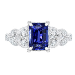 Smaragd Edelstein Ring Ceylon Saphirblatt Stil Diamanten 3,50 Karat