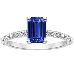 Smaragd-Edelstein mit Akzenten Ring Blauer Saphir & Diamant 3,50 Karat
