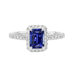 Smaragd Halo Jubiläumsring Ceylon Saphir & Aus der Erde Abgebauter Natürlicher Diamanten 3 Karat