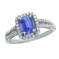 Smaragd Halo Verlobungsring Blauer Saphir 4 Karat Doppelschaft
