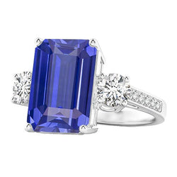 Smaragd Saphir 3 Stein Ehering 5 Karat Runde Aus der Erde Abgebauter Natürlicher Diamanten Schmuck