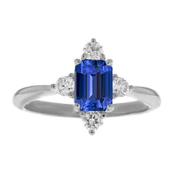 Smaragd Saphir Aus der Erde Abgebauter Natürlicher Diamant Ring 5 Steine Weißgold 2 Karat Schmuck