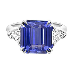 Smaragd Saphir Edelstein Ring 4 Karat Billionen Aus der Erde Abgebauter Natürlicher Diamanten 3 Steine Gold