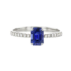 Smaragd Solitaire Blauer Saphir Ring & Pave Set Aus der Erde Abgebauter Natürlicher Diamanten 2,50 Karat