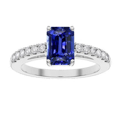 Smaragd Solitaire mit Aus der Erde Abgebauter Natürlicher Diamantakzenten Ring Blauer Saphir 3.50 Karat