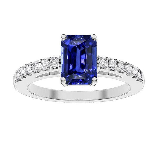 Radiant Solitaire mit Diamantakzenten Ring Blauer Saphir 3.50 Karat - harrychadent.de