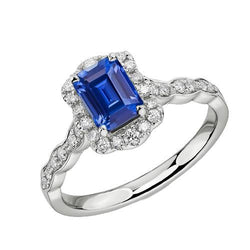 Smaragd-Solitär-Saphir-Ring mit Akzenten im Blumenstil 3 Karat