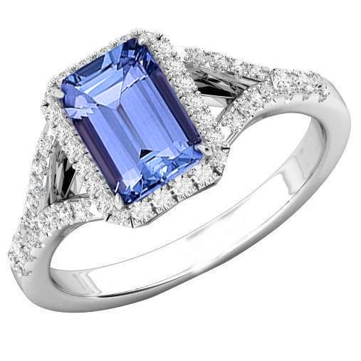 Smaragd Tansanit 4.10 Karat Aus der Erde Abgebauter Natürlicher Diamanten Verlobungsring Weißgold 14K