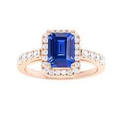 Smaragd & runder Aus der Erde Abgebauter Natürlicher Diamant Halo Ring Blauer Saphir 3.50 Karat Roségold