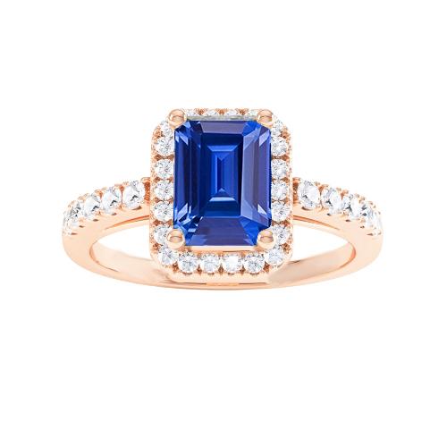 Smaragd & runder Diamant Halo Ring Blauer Saphir 3.50 Karat Roségold - harrychadent.de