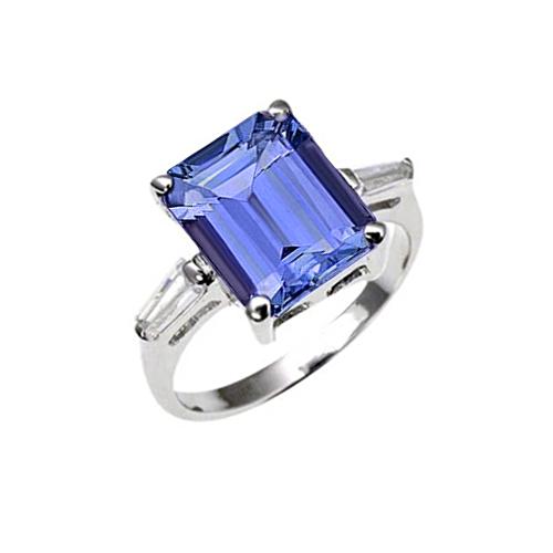 Smaragd Tansanit & Baguette Aus der Erde Abgebauter Natürlicher Diamantring 12.12 Karat Weißgold 14K