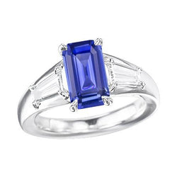 Smaragdblauer Saphir-Verlobungsring mit drei Steinen 2,25 Karat Gold 14K