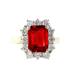 Smaragdförmiger roter Rubin mit runden Aus der Erde Abgebauter Natürlicher Diamanten Ring 7,45 Karat Gold