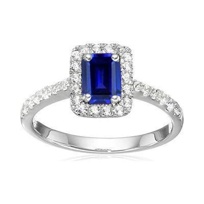 Smaragdschliff Sri Lanka Saphir Aus der Erde Abgebauter Natürlicher Diamanten Ring 3 Karat Weißgold 14K