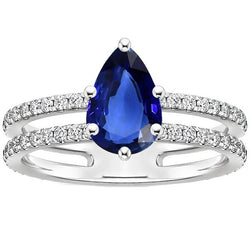 Solitaire Accents Ring Doppelschaft Blauer Saphir & Aus der Erde Abgebauter Natürlicher Diamanten 4 Karat