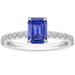 Solitaire Accents Ring Pave Set Blauer Saphir & Aus der Erde Abgebauter Natürlicher Diamant 4,50 Karat