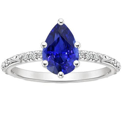 Solitaire Akzente Ring Antiker Stil Blauer Saphir & Aus der Erde Abgebauter Natürlicher Diamanten 4 Karat