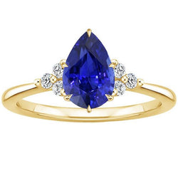 Solitaire Akzente Ring Birne Blauer Saphir & Aus der Erde Abgebauter Natürlicher Diamanten 3.50 Karat